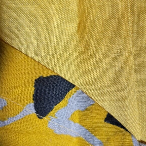 Vintage retro abstract midi dress yellow cotton linen blend size 36 small medium - Picture 5 of 12